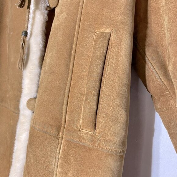 Gallery Leather Tan Suede Long Coat With Faux Sherpa Lining L - Picture 8 of 15
